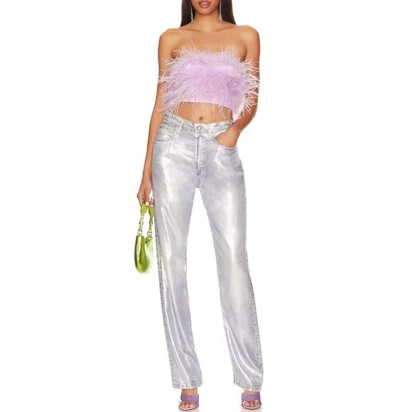 BNWOT Lovers + Friends Lavender Feather Boa Crop Top, Size S - Picture 4 of 8